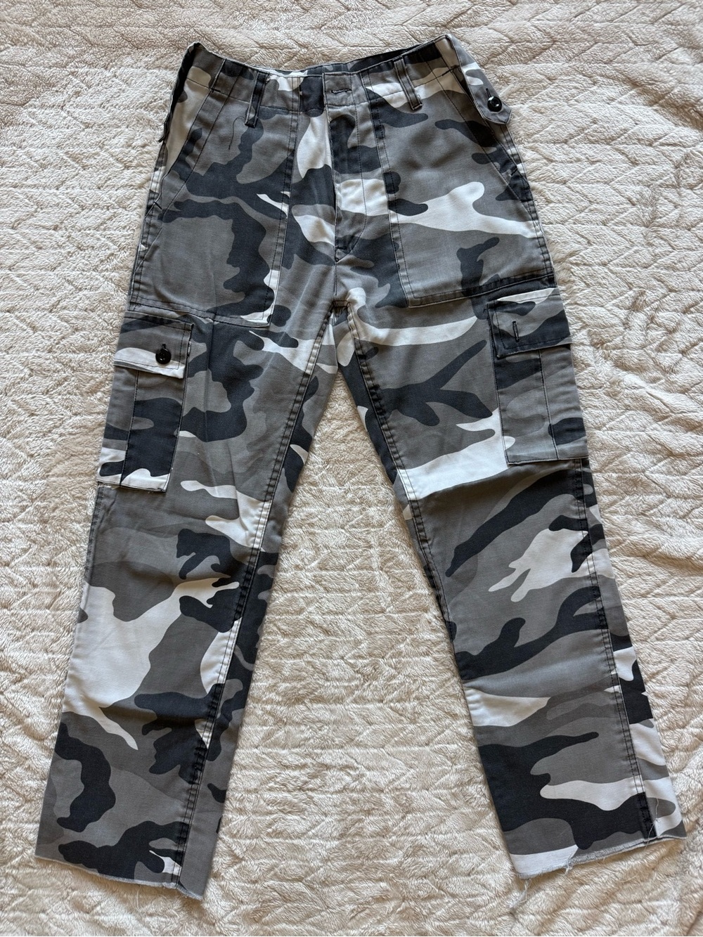 Gray Black White Camo Cargo Pants